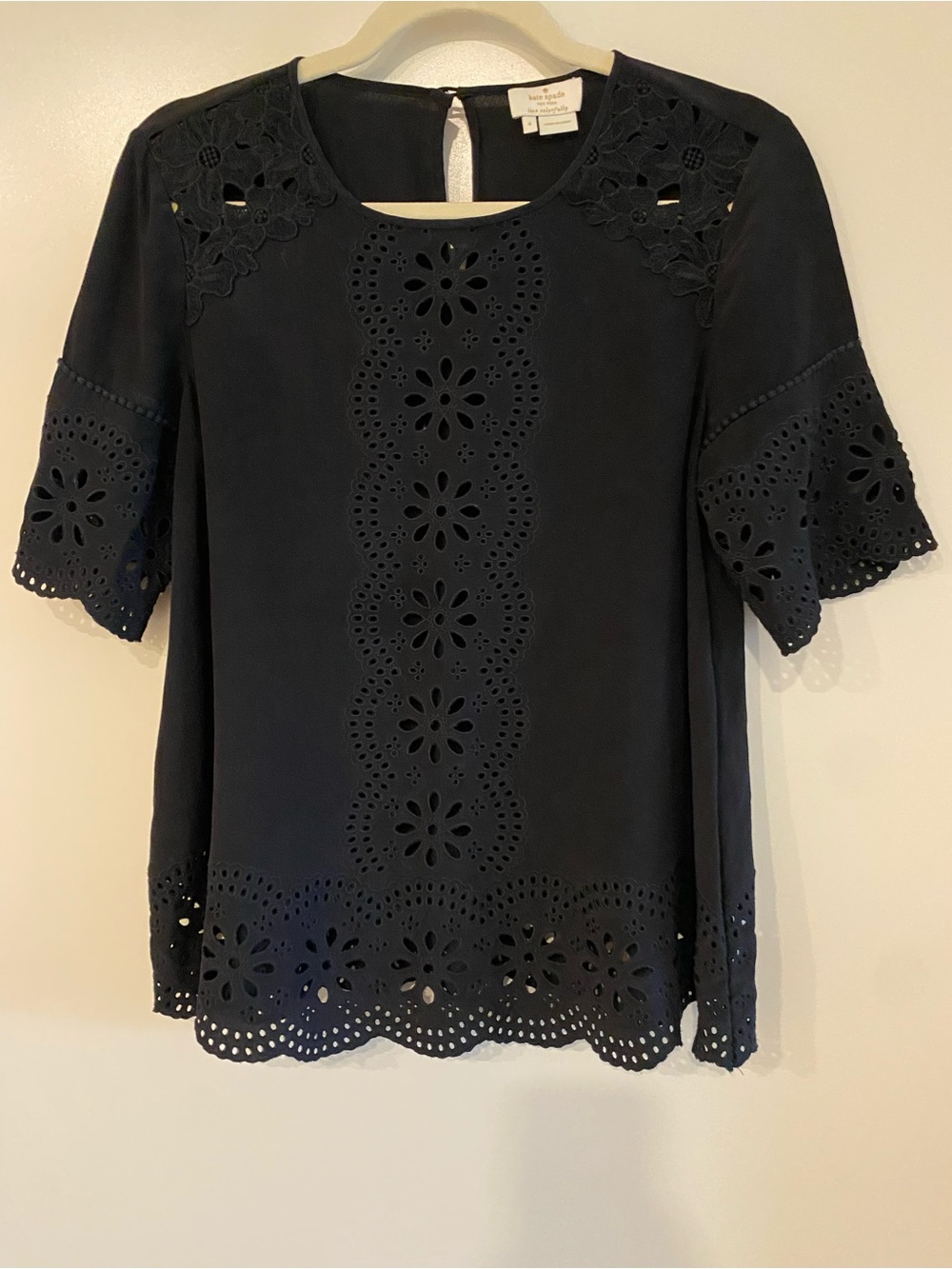 Kate Spade Black Eyelet Short Sleeve Top